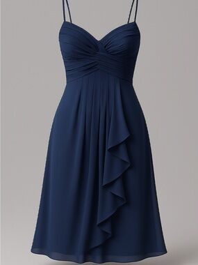 Twilight Navy Pleated Midi Dress with Ruffle Front